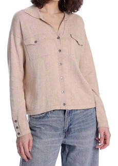 Minnie Rose Cotton Cashmere Long Sleeve Solid Camp Shirt In Brown Sugar