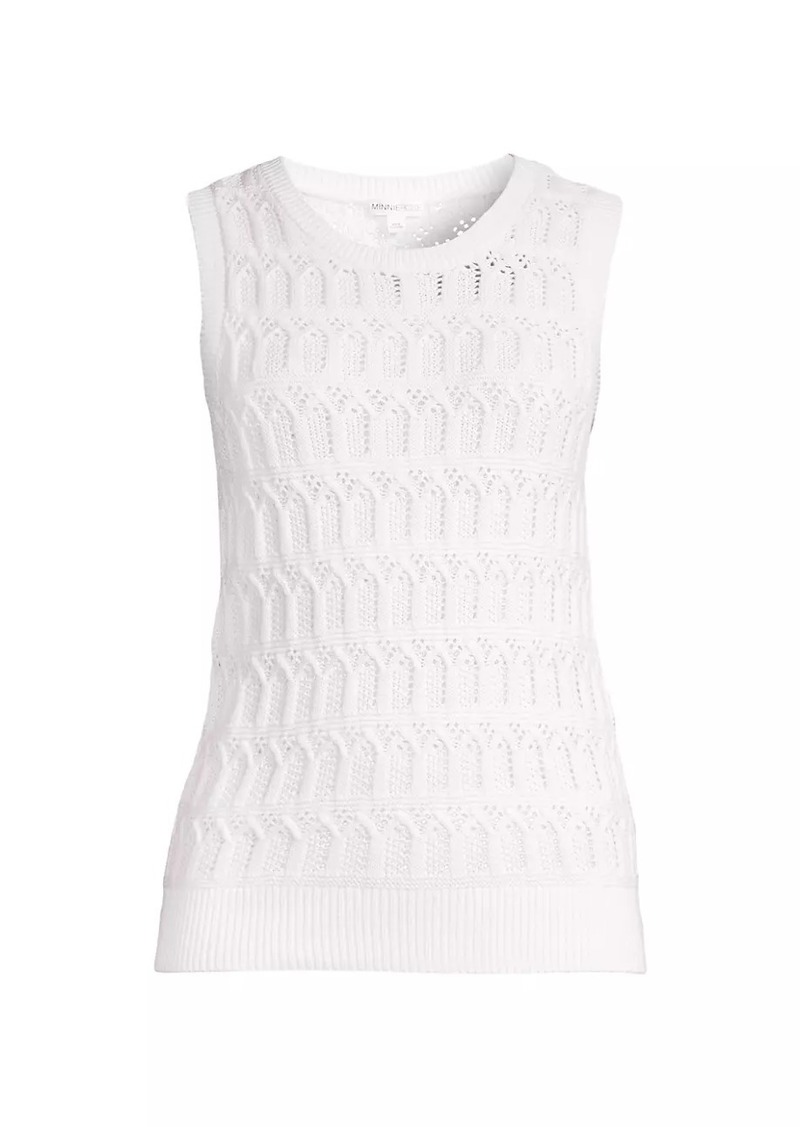 Minnie Rose Cotton-Cashmere Pointelle Sleeveless Top