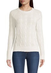 Minnie Rose Distressed Cable-Knit Sweater