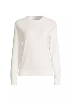 Minnie Rose Distressed Cotton & Cashmere Knit Pullover Sweatshirt