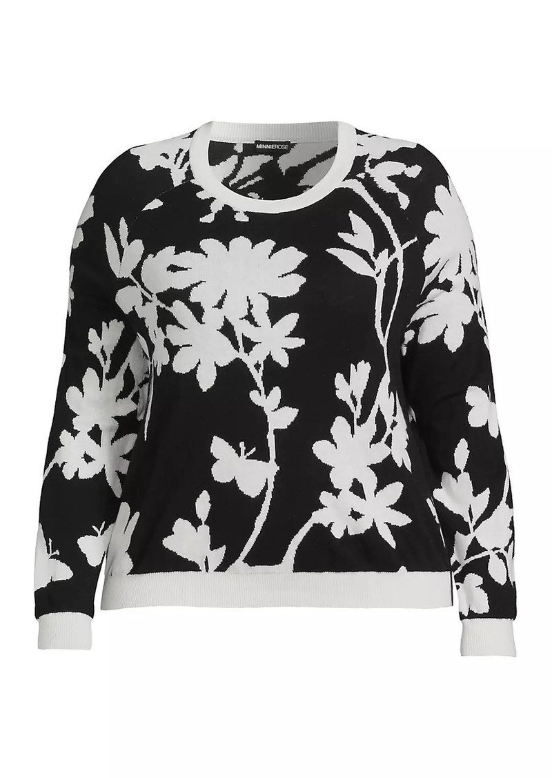 Minnie Rose Floral Cotton-Blend Crewneck Sweater