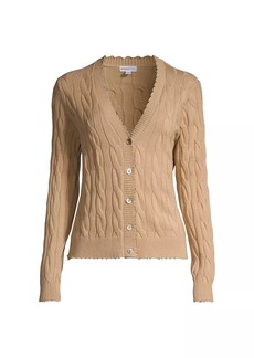 Minnie Rose Frayed Cable-Knit Cardigan