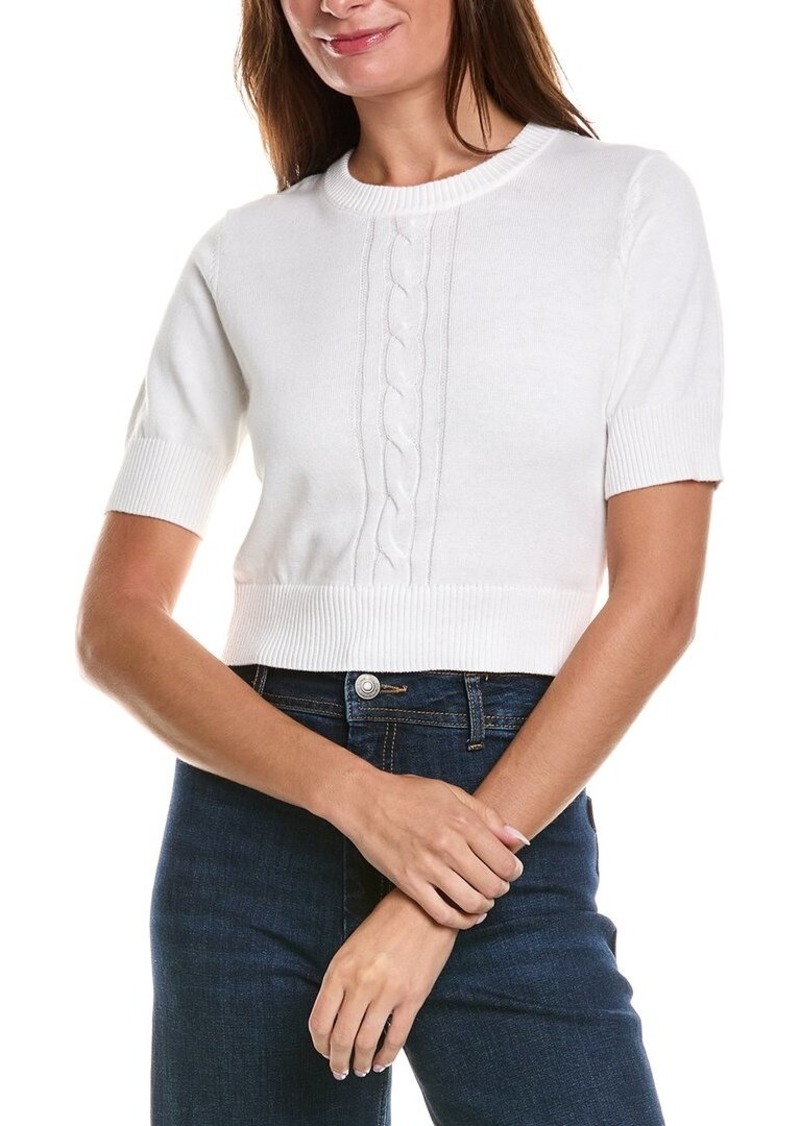 Minnie Rose Cropped Center Cable Cashmere-Blend Sweater