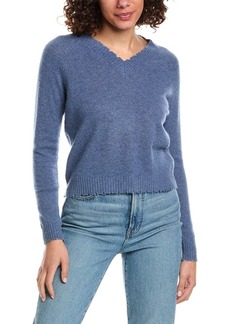 Minnie Rose Frayed Edge V-Neck Cashmere Sweater