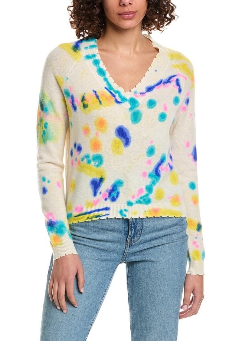 Minnie Rose Frayed Printed Tie-Dye Cashmere Sweater