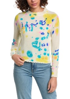 Minnie Rose Frayed Printed Tie-Dye Cashmere Sweater