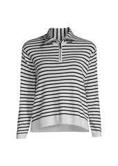 Minnie Rose Striped Long-Sleeve Quarter-Zip Sweater