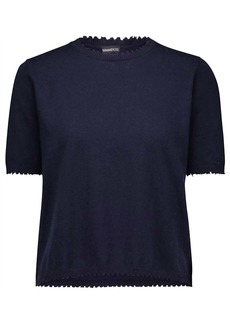 Minnie Rose Women's Cotton Cashmere Distressed Boxy Tee In Navy