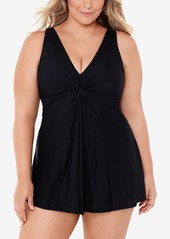 Miraclesuit Plus Size Marais Allover-Slimming Twist-Front Swimdress - Black