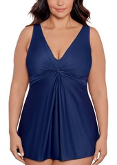 Miraclesuit Plus Size Marais Allover-Slimming Twist-Front Swimdress - Black