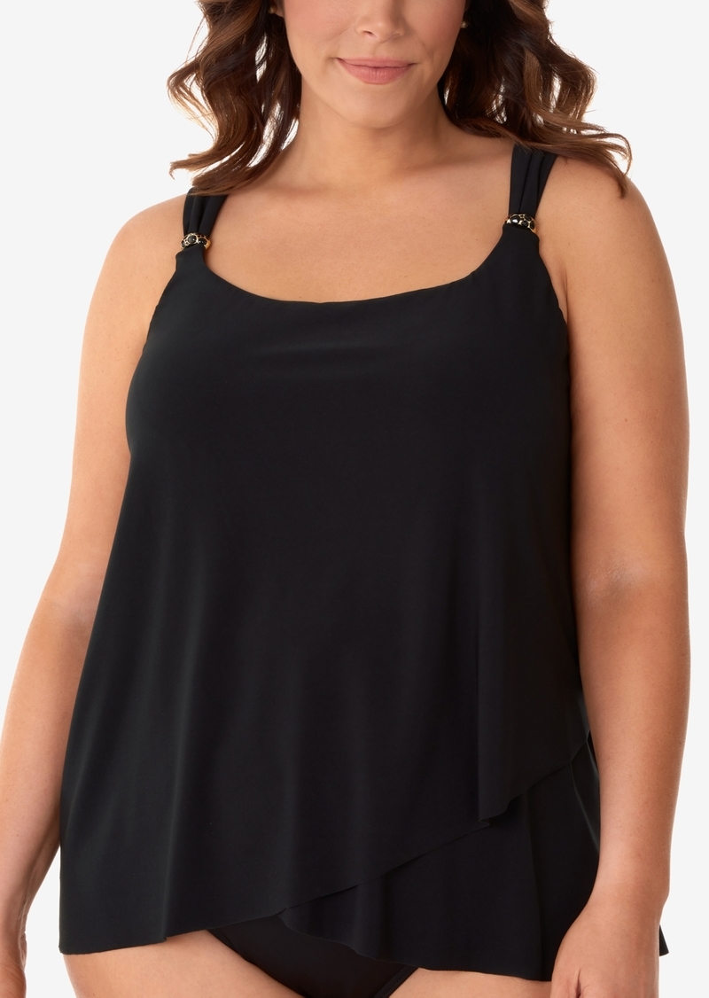 Miraclesuit Plus Size Razzle Dazzle Asymmetrical-Drape Tankini Top - Black