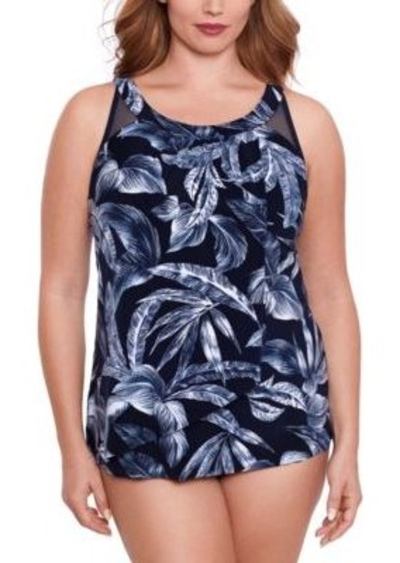 Miraclesuit Plus Size Ursula Printed Underwired Tankini Top Solid Swim Bottoms