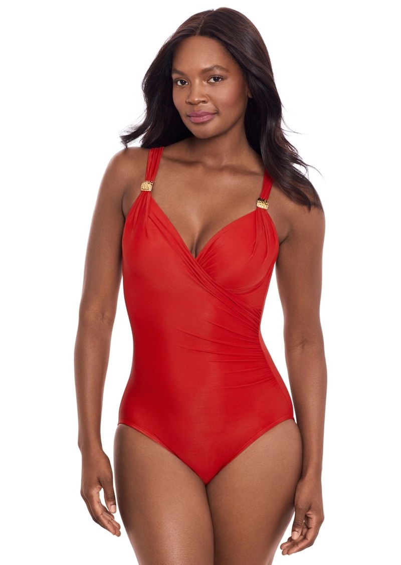 Miraclesuit Razzle Dazzle Siren Twist-Front Underwire Allover Slimming One-Piece Swimsuit - Cayenne Re