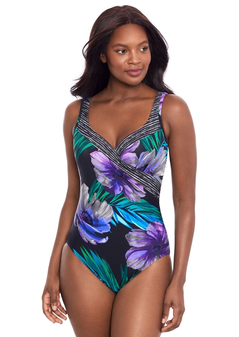 Miraclesuit Women's Flora Aurora It's A Wrap Swimsuit - Blk/multi