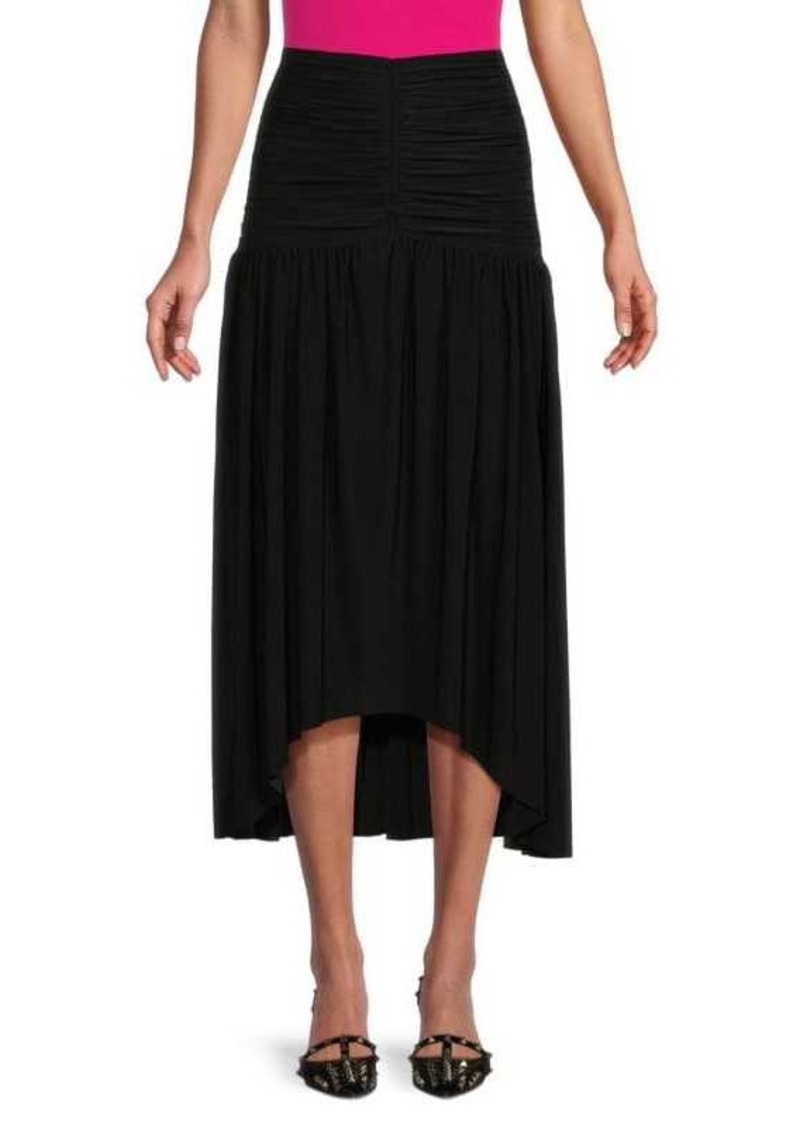 Misa Dalida Ruched Asymmetric Midi Skirt
