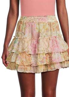 Misa Marina Print Tiered Mini Skirt