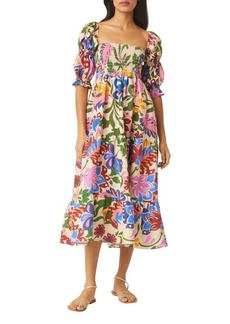 MISA Los Angeles Yolanda Floral Tiered Linen Dress