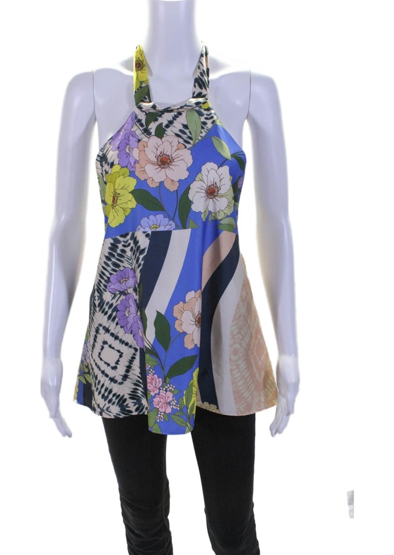 Misa Womens Multicolor Floral Halter Open Back Sleeveless Blouse Top