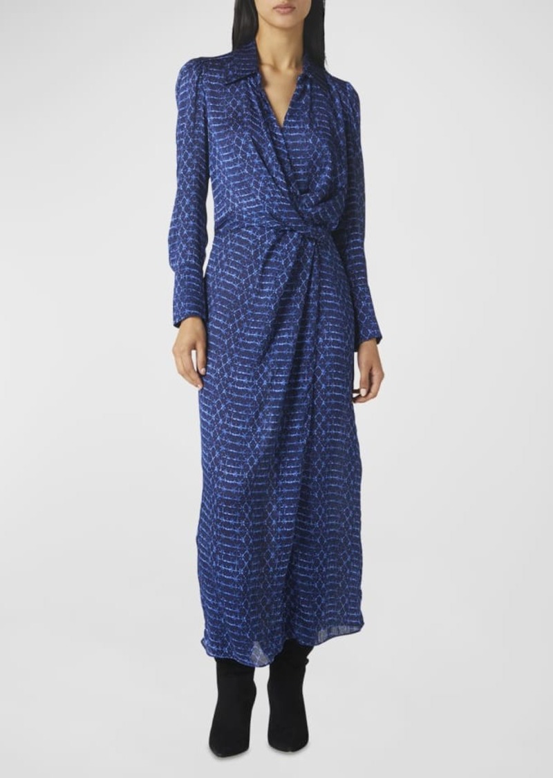 Misa Valentina Chiffon Long-Sleeve Wrap-Front Dress