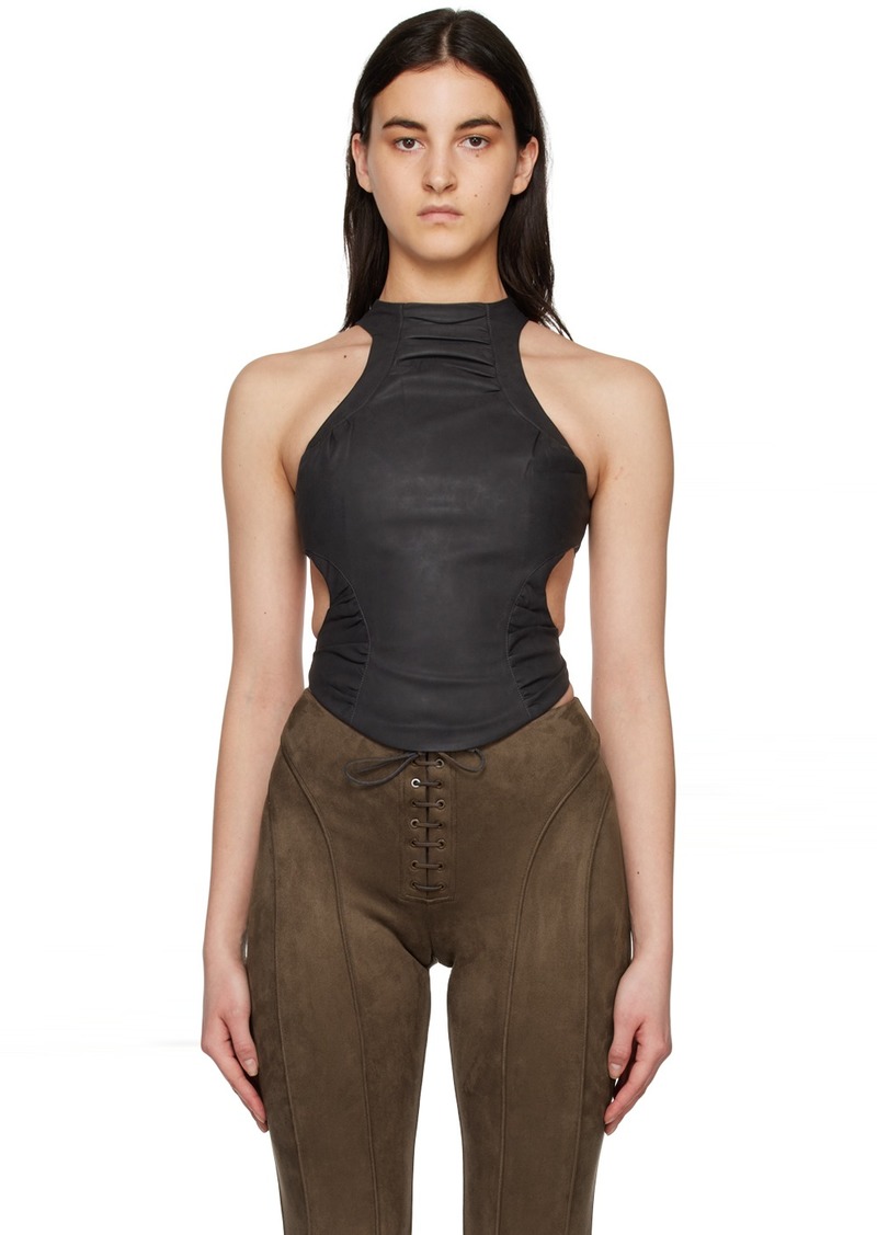 MISBHV Black Ruched Faux-Leather Tank Top