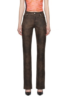 MISBHV Brown Cracked Faux-Leather Trousers