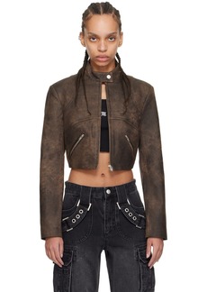 MISBHV Brown Cropped Faux-Leather Jacket