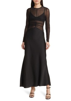 MISHA COLLECTION Ginger Sheer Long Sleeve Mixed Media Gown