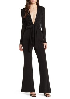MISHA COLLECTION Thelka Knot Detail Plunge Long Sleeve Flare Jumpsuit