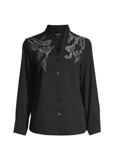 Misook Abstract Embroidered Crepe Blouse
