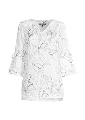 Misook Abstract Floral Tie-Sleeve Tunic
