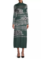 Misook Abstract Jacquard-Knit A-Line Maxi Dress