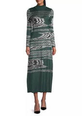 Misook Abstract Jacquard-Knit A-Line Maxi Dress