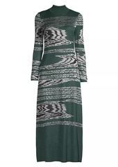 Misook Abstract Jacquard-Knit A-Line Maxi Dress