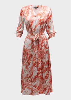 Misook Abstract-Print Belted Crepe De Chine Midi Dress