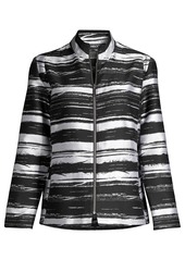 Misook Abstract Stripe Zip-Front Jacket