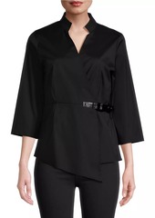 Misook Asymmetric Side-Buckle Blouse