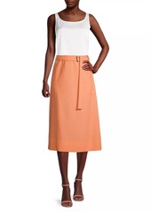 Misook Belted A-Line Midi-Skirt