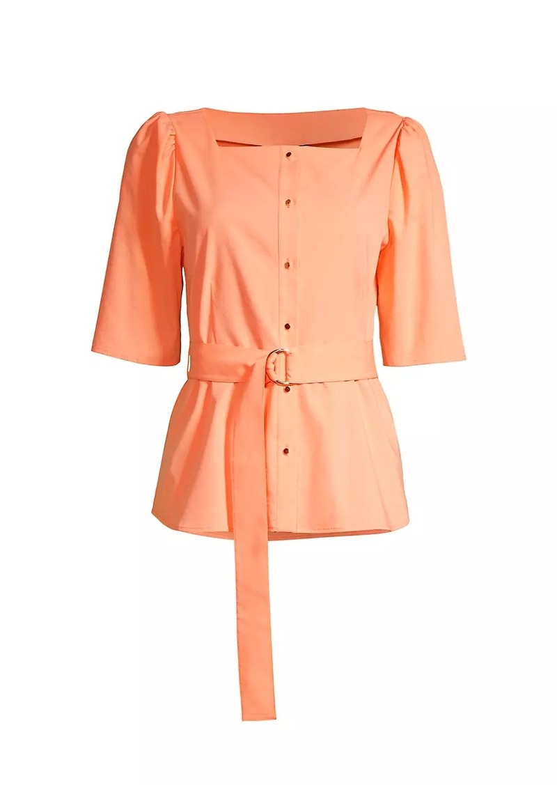 Misook Belted Button-Front Blouse