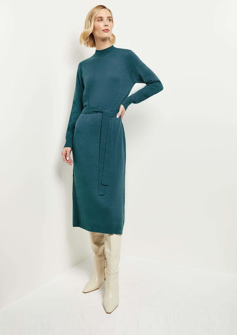 Misook Belted Mock Neck Cashmere Dress