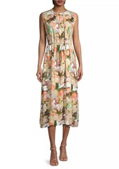Misook Belted Watercolor Midi-Dress