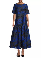 Misook Burnout Jacquard Short-Sleeve Maxi Dress