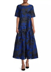 Misook Burnout Jacquard Short-Sleeve Maxi Dress