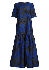 Misook Burnout Jacquard Short-Sleeve Maxi Dress