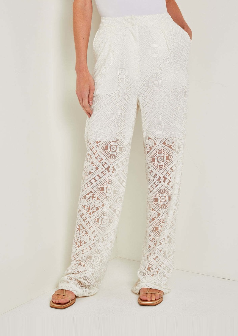 Misook Button-Fly Straight Leg Pants - Lined Lace