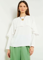 Misook Cape Overlay Blouse - Crepe de Chine, White