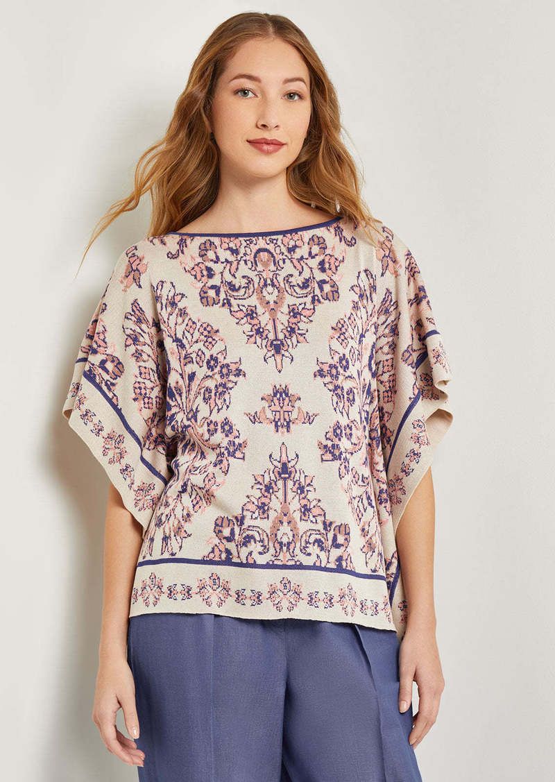 Misook Cape Sleeve Tunic - Soft Jacquard Knit