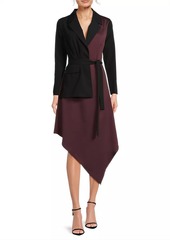 Misook Colorblocked Tie-Waist Wrap Midi-Dress