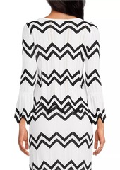 Misook Contrast Chevron & Pointelle Knit Tunic