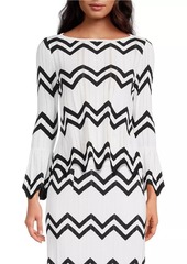 Misook Contrast Chevron & Pointelle Knit Tunic