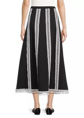 Misook Contrast Lace & Twill Midi Skirt